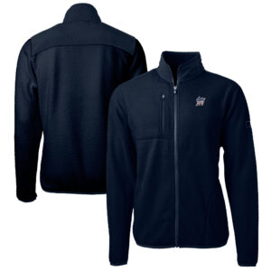 Men's Cutter & Buck Navy Miami Marlins Big & Tall Americana Cascade Eco Fleece Full-Zip Jacket