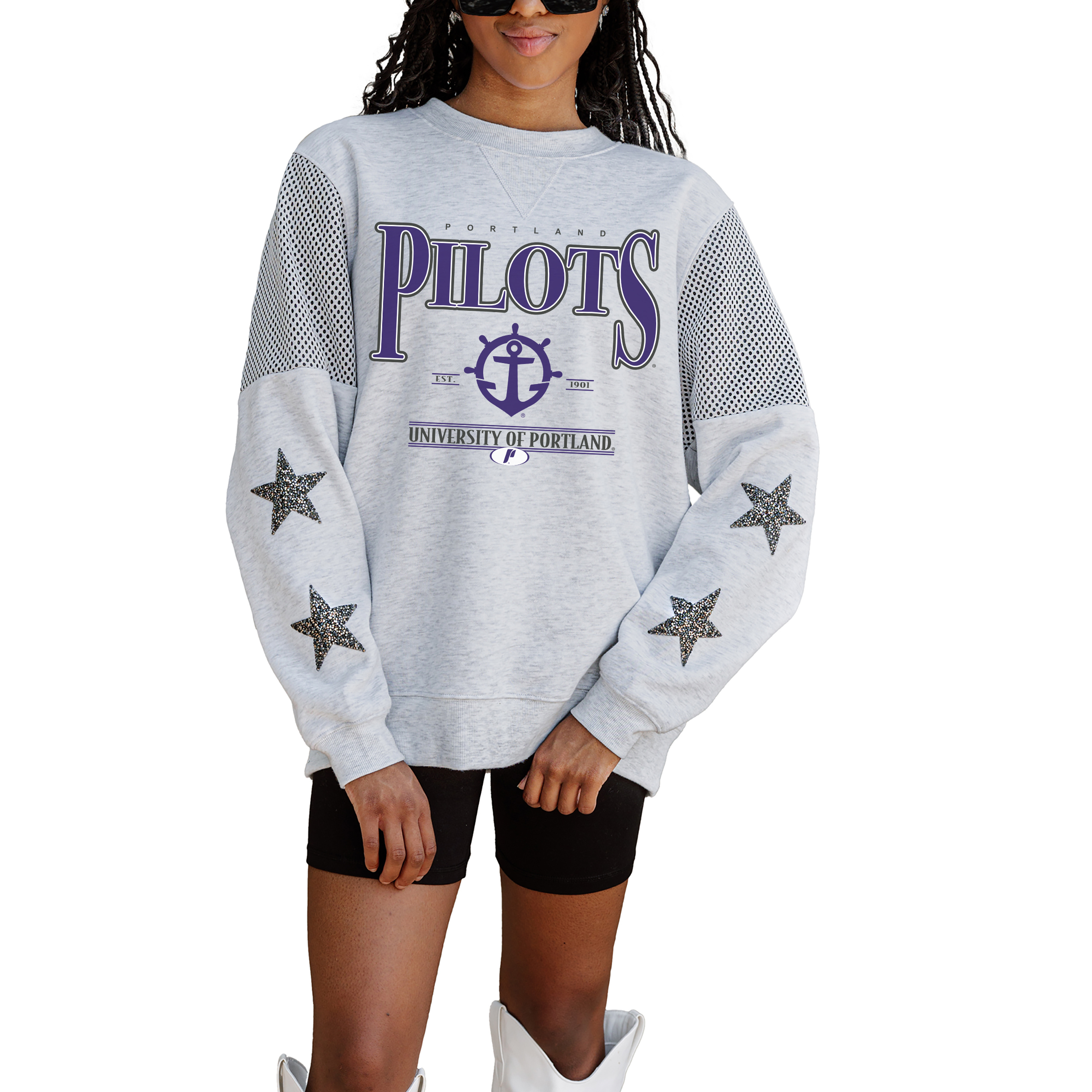 Women's Gameday Couture Ash Portland Pilots Shining Spirit Fleece Pullover Sweatshirt