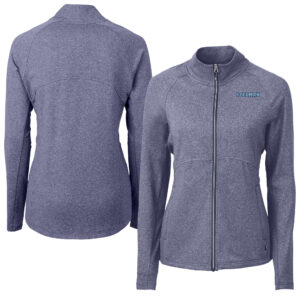Women's Cutter & Buck Heather Navy Spelman College Jaguars Adapt Eco Knit Recycled Raglan Full-Zip Top