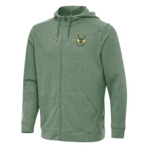 Men's Antigua Heather Green Milwaukee Bucks Effortless Full-Zip Hoodie Jacket