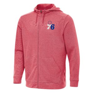 Men's Antigua Heather Red Philadelphia 76ers Effortless Full-Zip Hoodie Jacket