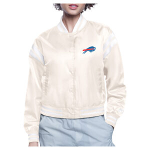 Women's Starter  Cream Buffalo Bills Round Team Logo Cropped Satin Varsity Full-Snap Jacket