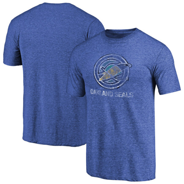 Men's Royal Oakland Seals Throwback Vintage Logo Tri-Blend T-Shirt - Image 5