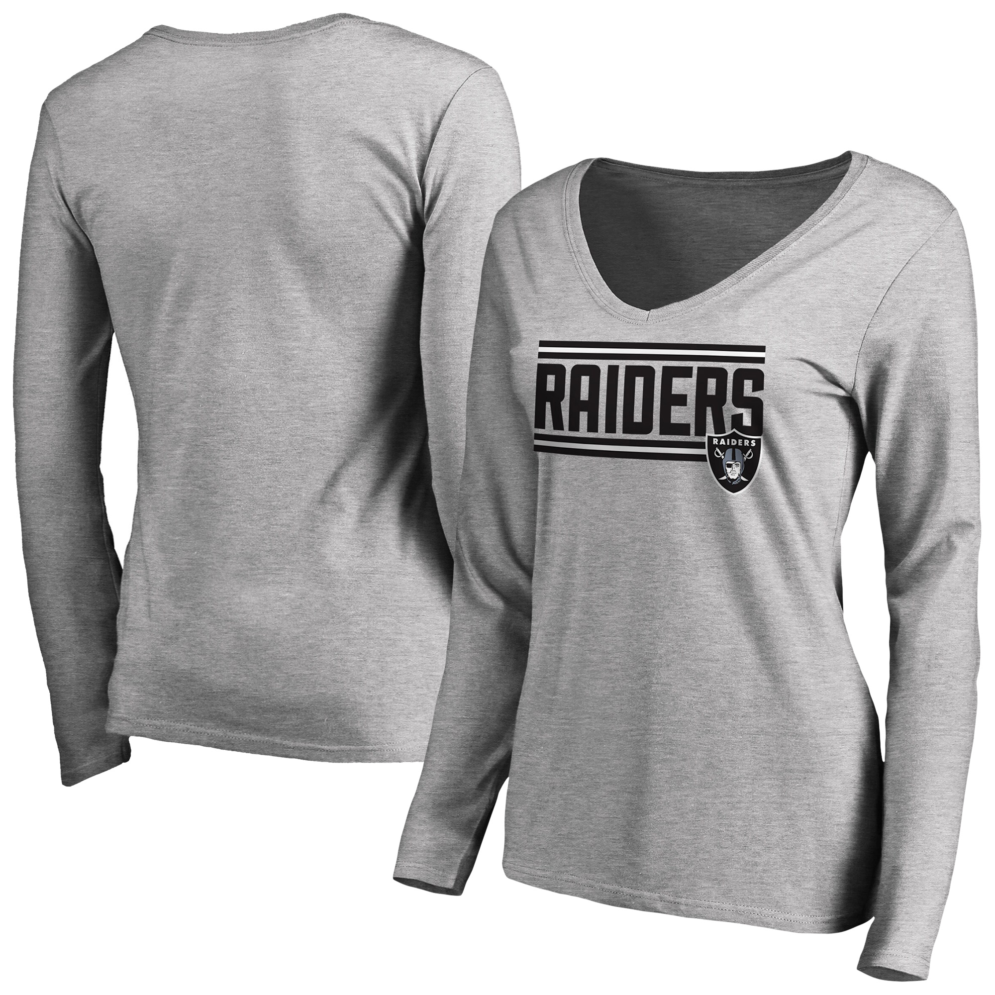 Women's Ash Las Vegas Raiders Iconic Collection On Side Stripe Long Sleeve V-Neck T-Shirt - Image 2