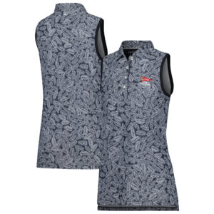 Women's 2023 U.S. Open Peter Millar Black Banded Button Sleeveless Polo