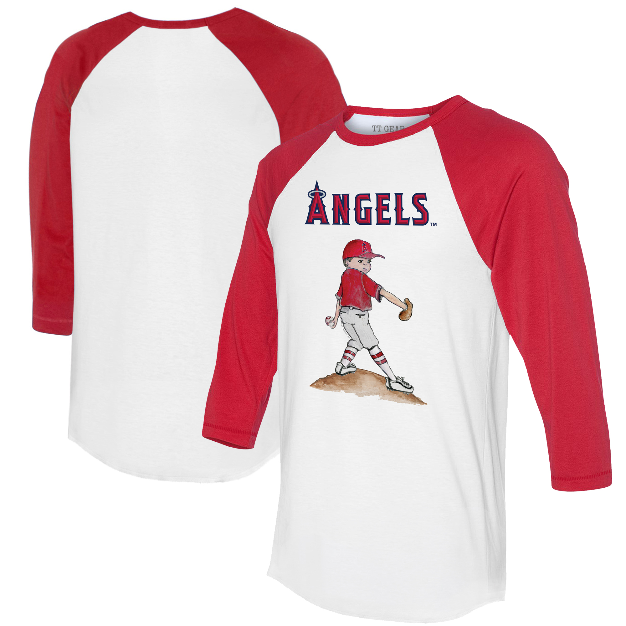 Women's Tiny Turnip White/Red Los Angeles Angels Clemente 3/4-Sleeve Raglan T-Shirt