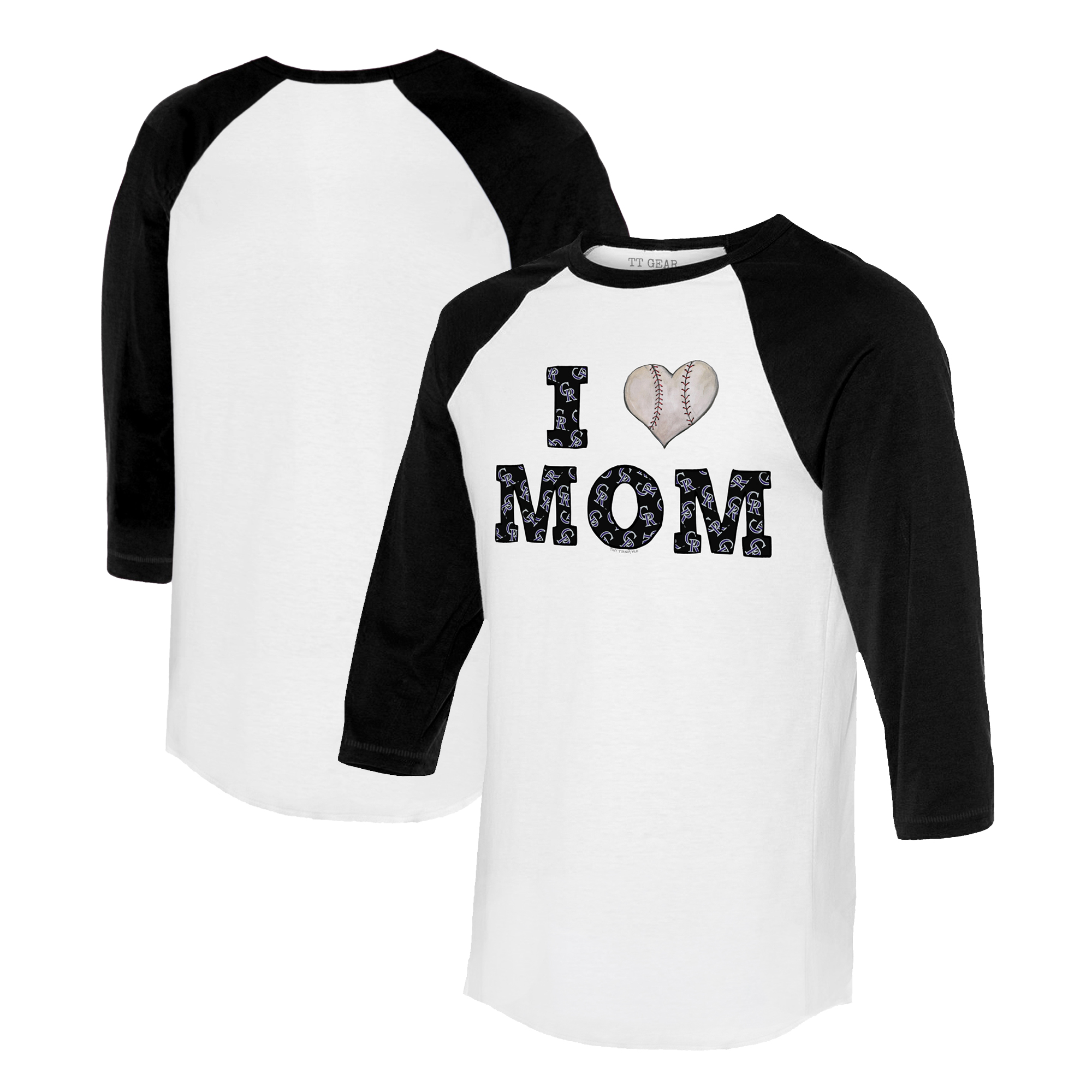 Women's Tiny Turnip White/Black Colorado Rockies I Love Mom 3/4-Sleeve Raglan T-Shirt - Image 4