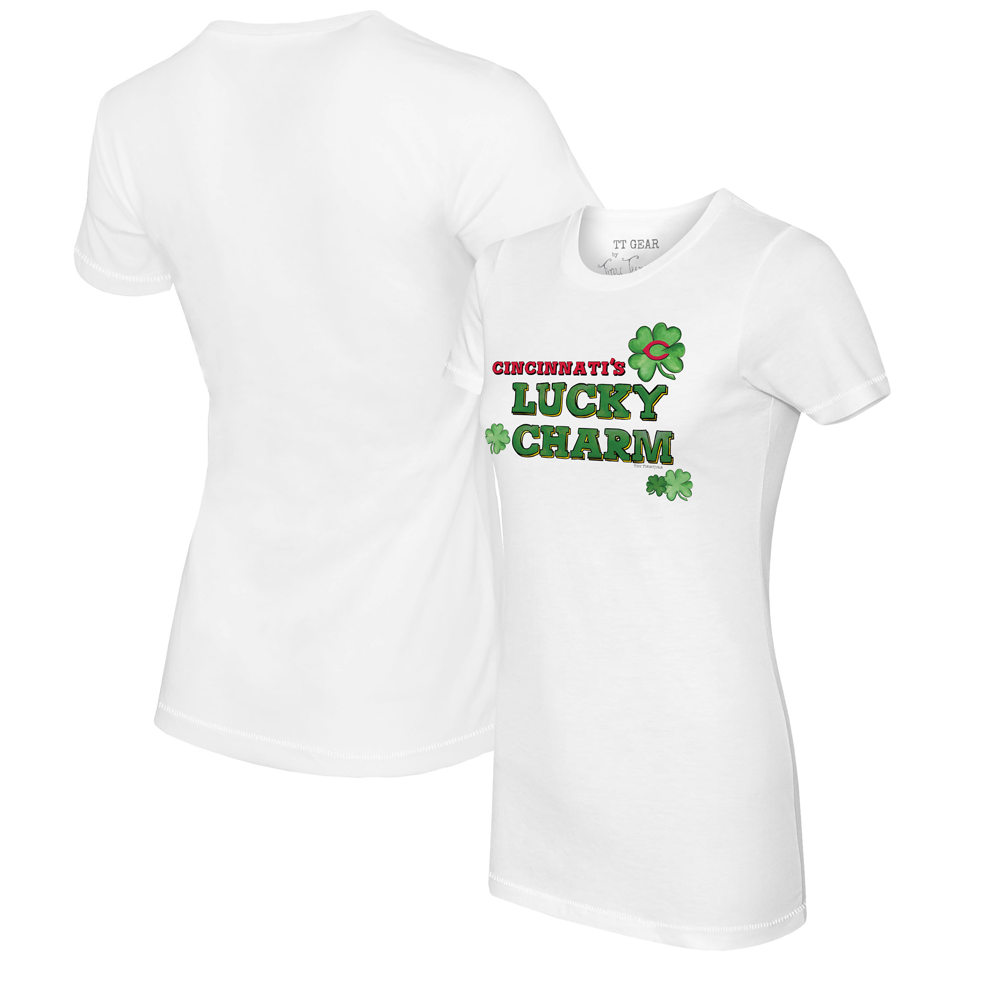Women's Tiny Turnip White Cincinnati Reds Lucky Charm T-Shirt - Image 2