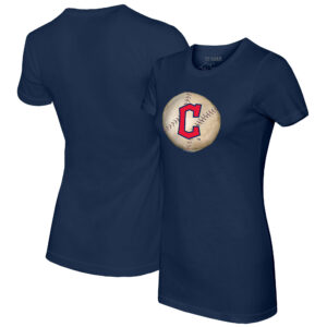 Women's Tiny Turnip Navy Cleveland Guardians Stitched Baseball T-Shirt
