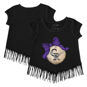Girls Toddler Tiny Turnip Black Colorado Rockies Baseball Bow Fringe T-Shirt