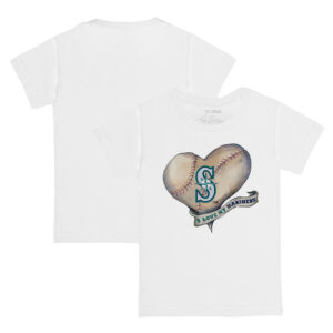 Youth Tiny Turnip White Seattle Mariners Heart Banner T-Shirt