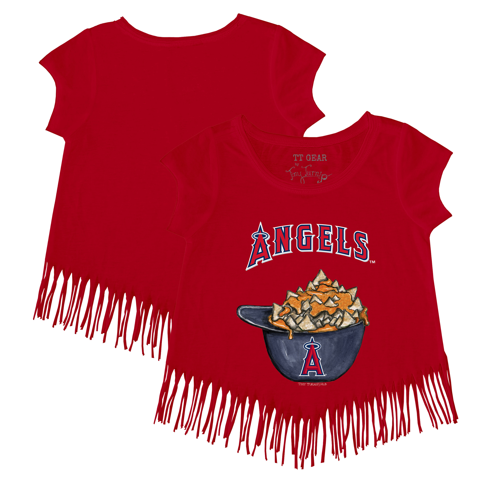 Girls Youth Tiny Turnip Red Los Angeles Angels Nacho Helmet Fringe T-Shirt - Image 5