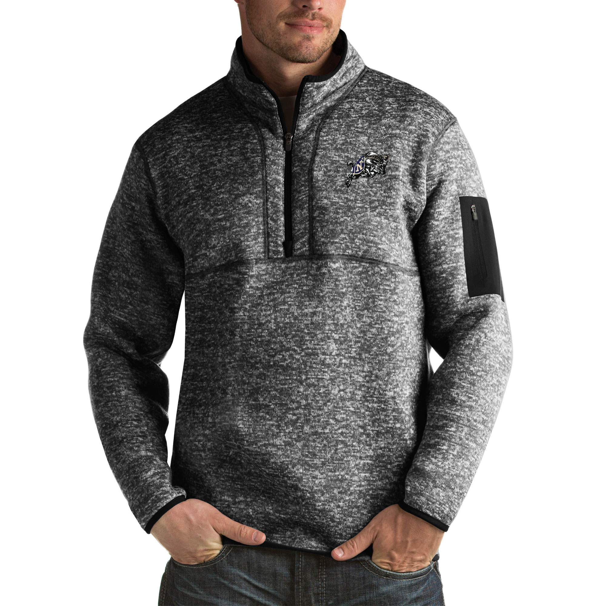 Men's Antigua Black Navy Midshipmen Fortune Big & Tall Quarter-Zip Pullover Jacket