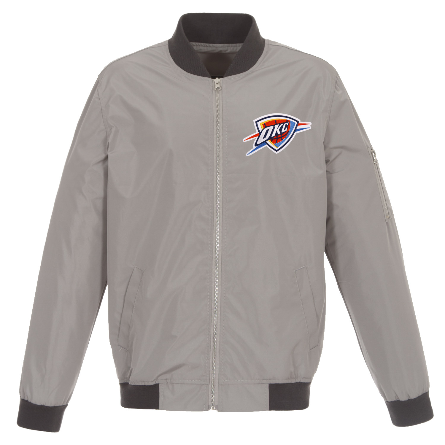 Men's JH Design Gray/Charcoal Oklahoma City Thunder Lightweight Nylon Full-Zip Bomber Jacket - Image 4