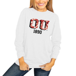 Women's Uscape Apparel Cream Emory Eagles Circle Scene Raw Edge Cropped Pullover Hoodie