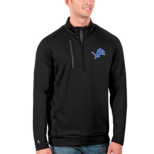 Men's Antigua Black/Charcoal Detroit Lions Big & Tall Generation Quarter-Zip Pullover Jacket