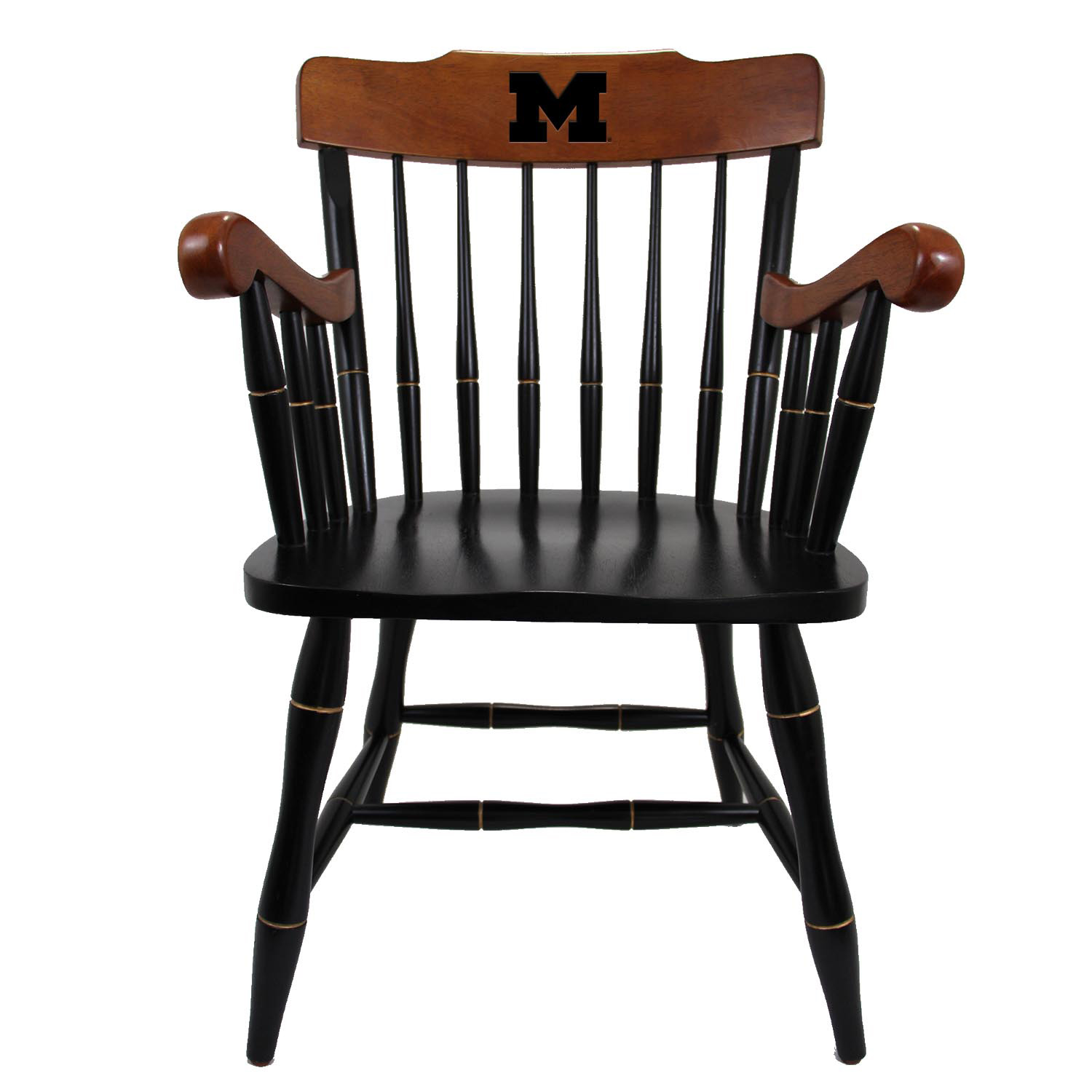 Black Michigan Wolverines Captains Chair with Cherry Arms & Crown
