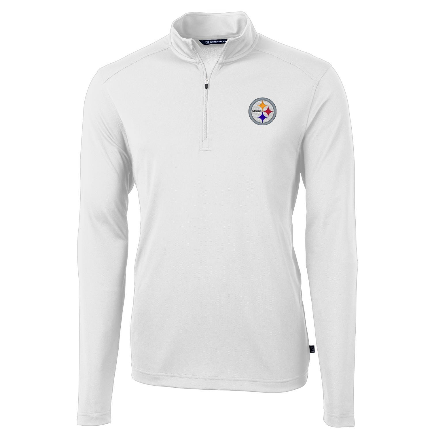 Men's Cutter & Buck White Pittsburgh Steelers Virtue Eco Pique Recycled Quarter-Zip Pullover Jacket