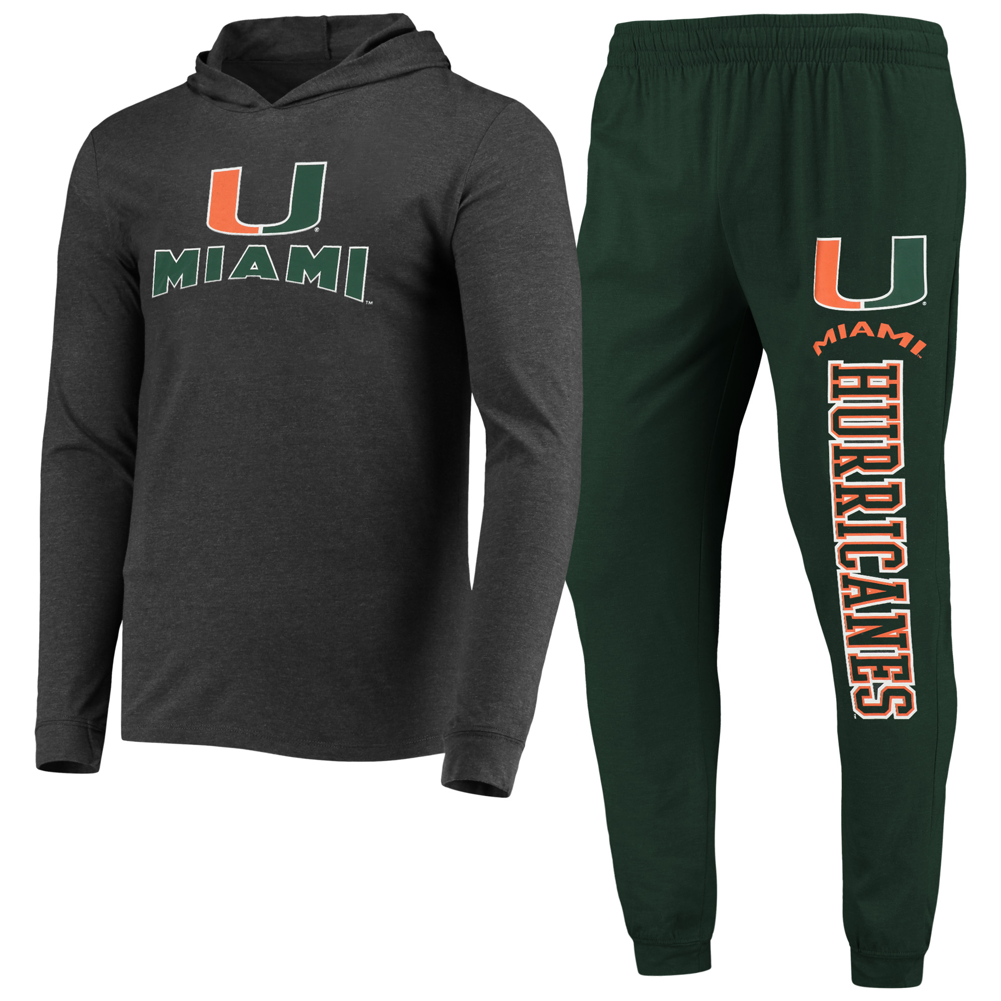 Men's Concepts Sport Green/Heather Charcoal Miami Hurricanes Meter Long Sleeve Hoodie T-Shirt & Jogger Pajama Set - Image 2