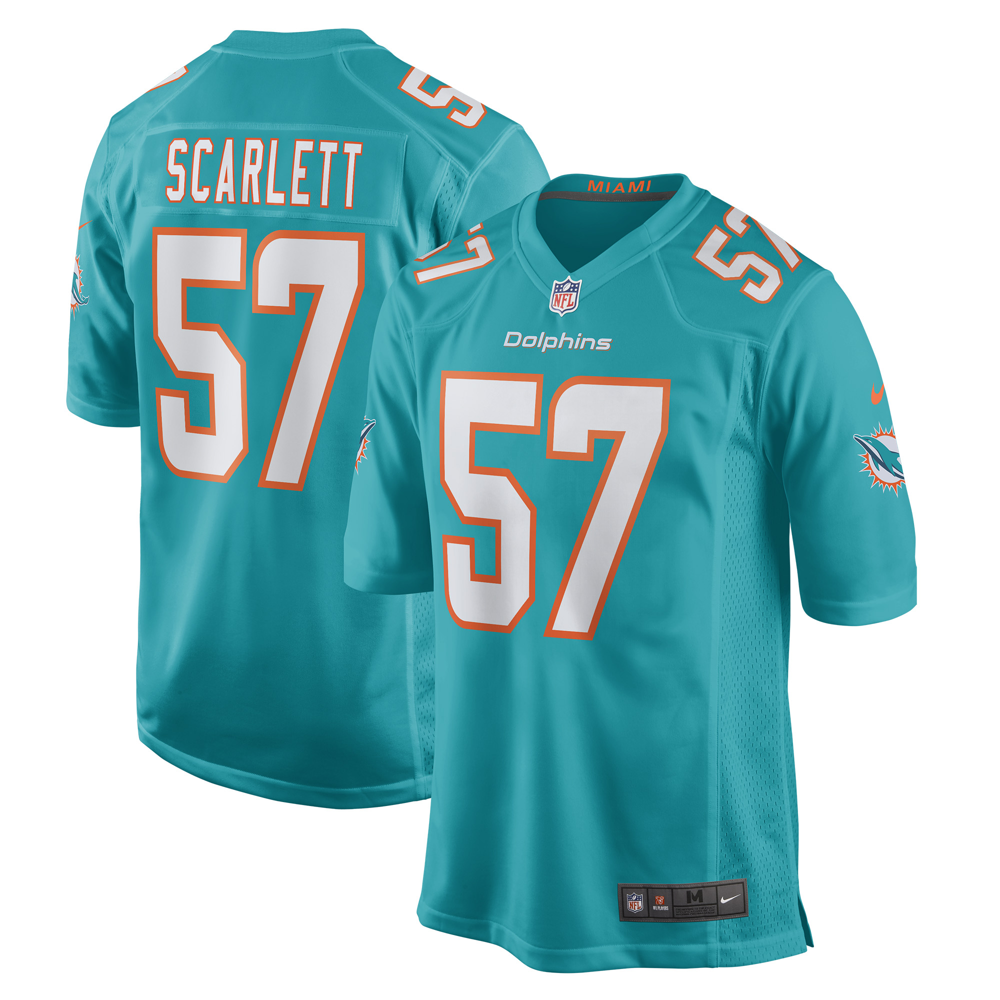 Men's Nike Brennan Scarlett Aqua Miami Dolphins Game Jersey - Image 5