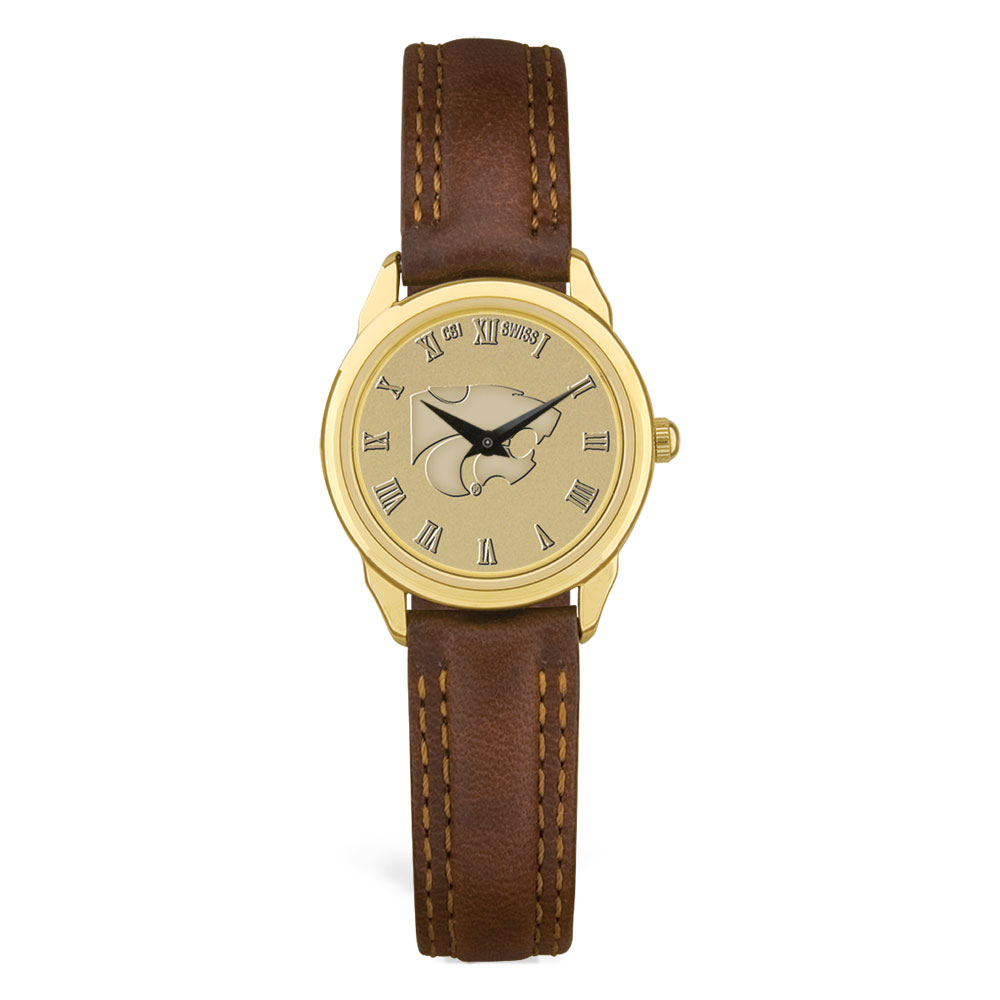 Women's Kansas State Wildcats Medallion Brown Leather Wristwatch