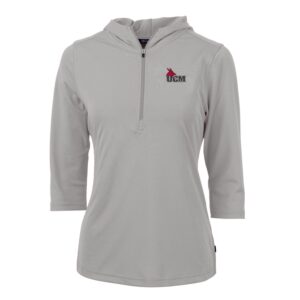 Women's Cutter & Buck Silver Central Missouri Mules Virtue Eco Pique Half-Zip 3/4 Sleeve Pullover Hoodie