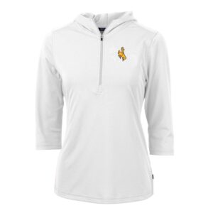Women's Cutter & Buck White Wyoming Cowboys Virtue Eco Pique Half-Zip 3/4 Sleeve Pullover Hoodie
