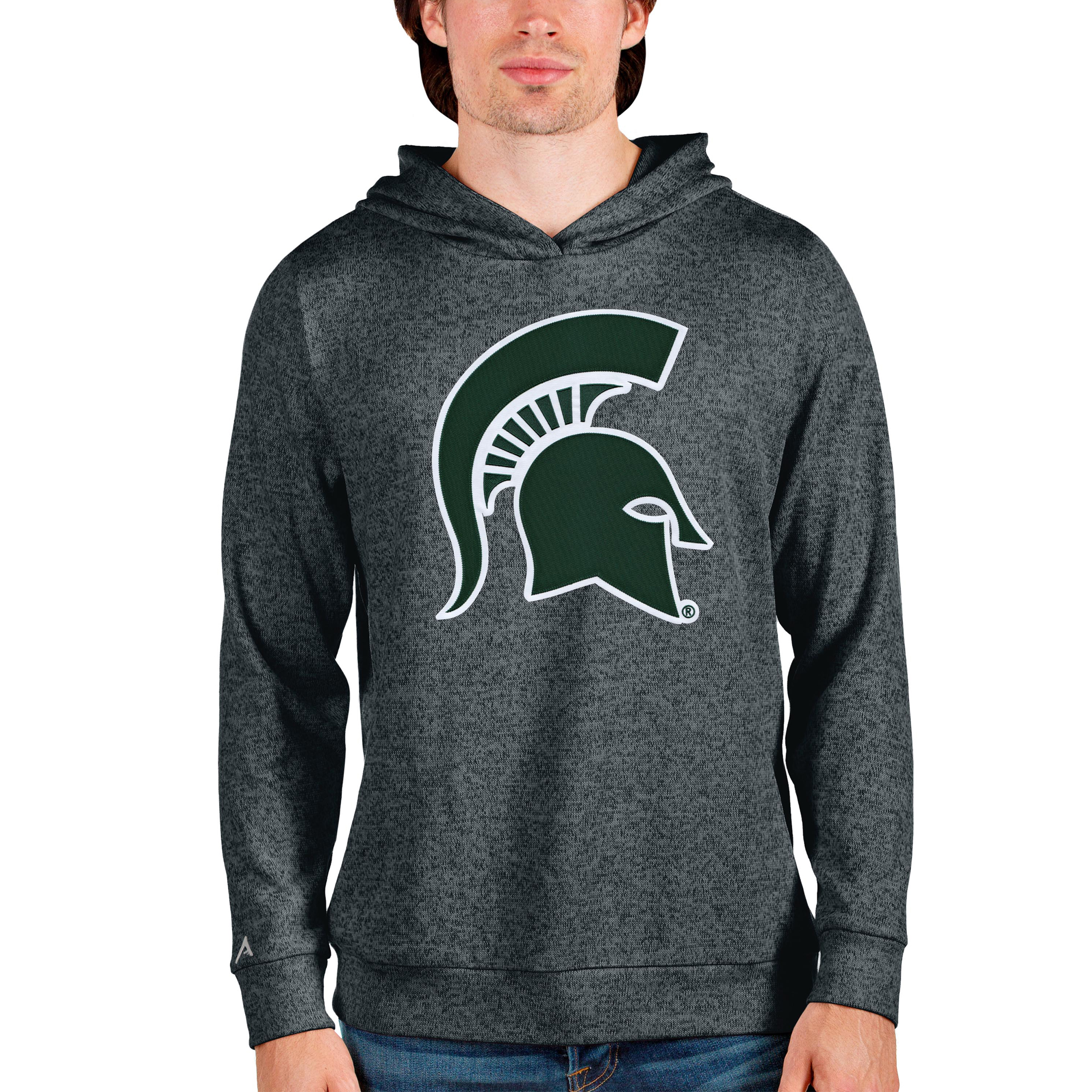 Men's Antigua Heathered Charcoal Michigan State Spartans Team Logo Absolute Pullover Hoodie