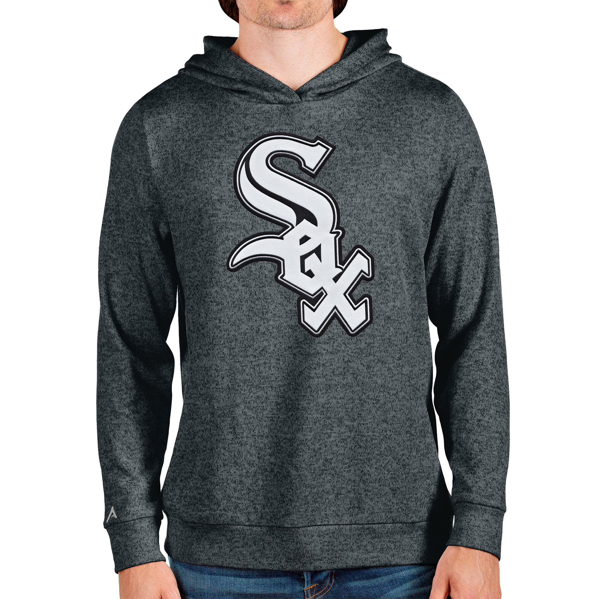 Men's Antigua Heathered Charcoal Chicago White Sox Team Logo Absolute Pullover Hoodie