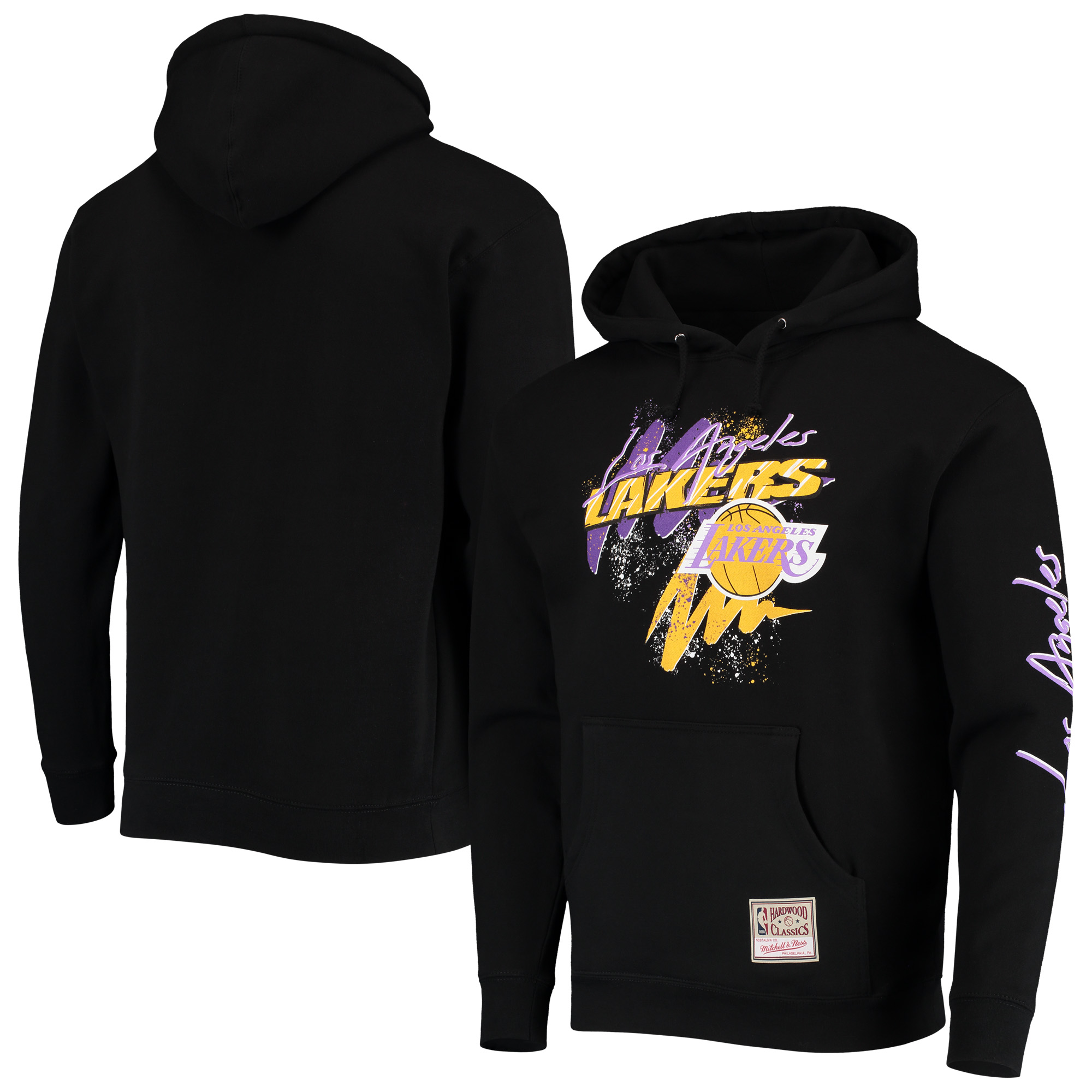 Men's Mitchell & Ness Black Los Angeles Lakers Hardwood Classics Hyper Hoops Pullover Hoodie