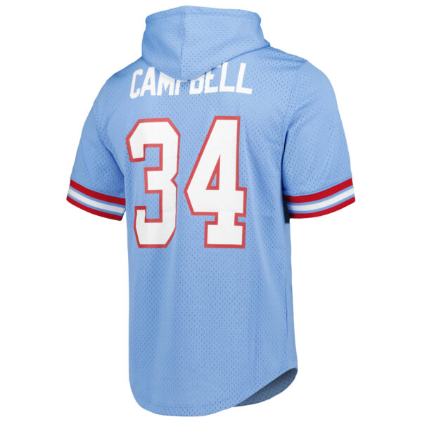 Men's Mitchell & Ness Earl Campbell Light Blue Houston Oilers Retired Player Mesh Name & Number Hoodie T-Shirt - Image 7