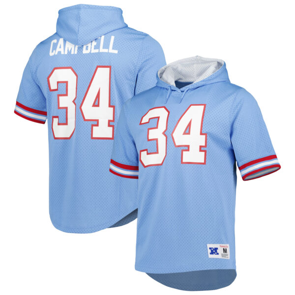 Men's Mitchell & Ness Earl Campbell Light Blue Houston Oilers Retired Player Mesh Name & Number Hoodie T-Shirt