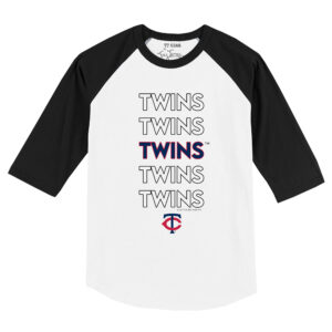 Toddler Tiny Turnip White/Black Minnesota Twins Stacked Raglan 3/4 Sleeve T-Shirt