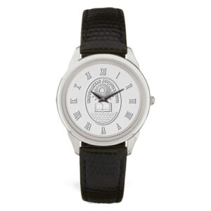 Silver Bucknell Bison Medallion Black Leather Wristwatch