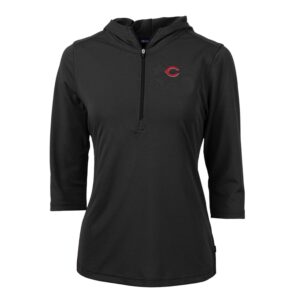 Women's Cutter & Buck Black Cincinnati Reds Virtue Eco Pique 3/4 Sleeve Half-Zip Pullover Hoodie