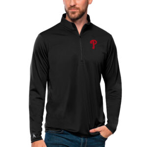 Men's Antigua Black Philadelphia Phillies Tribute Quarter-Zip Pullover Top