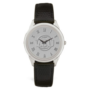 Silver VCU Rams Medallion Black Leather Wristwatch