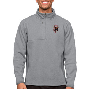 Men's Antigua Heathered Gray San Francisco Giants Course Quarter-Zip Pullover Top