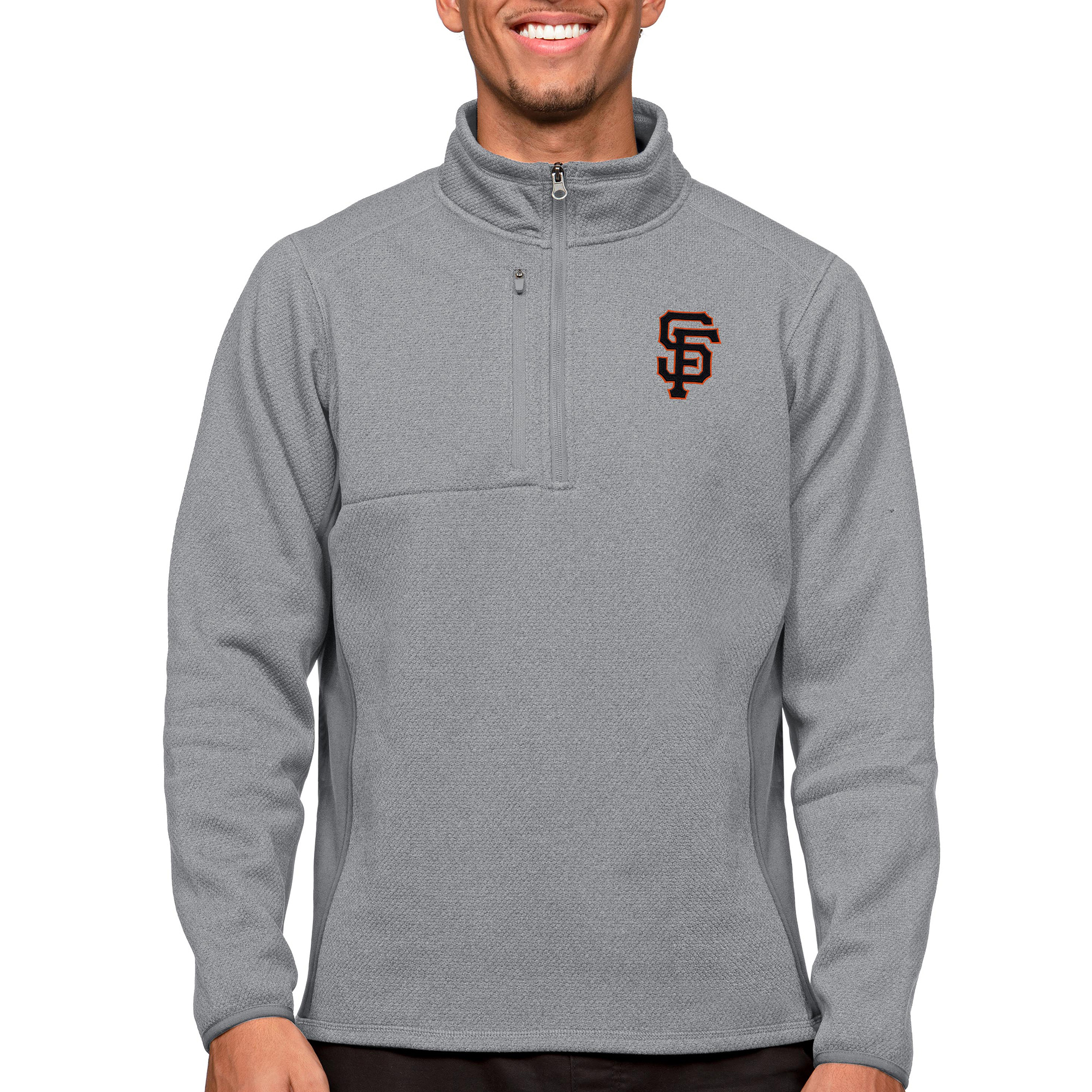 Men's Antigua Heathered Gray San Francisco Giants Course Quarter-Zip Pullover Top