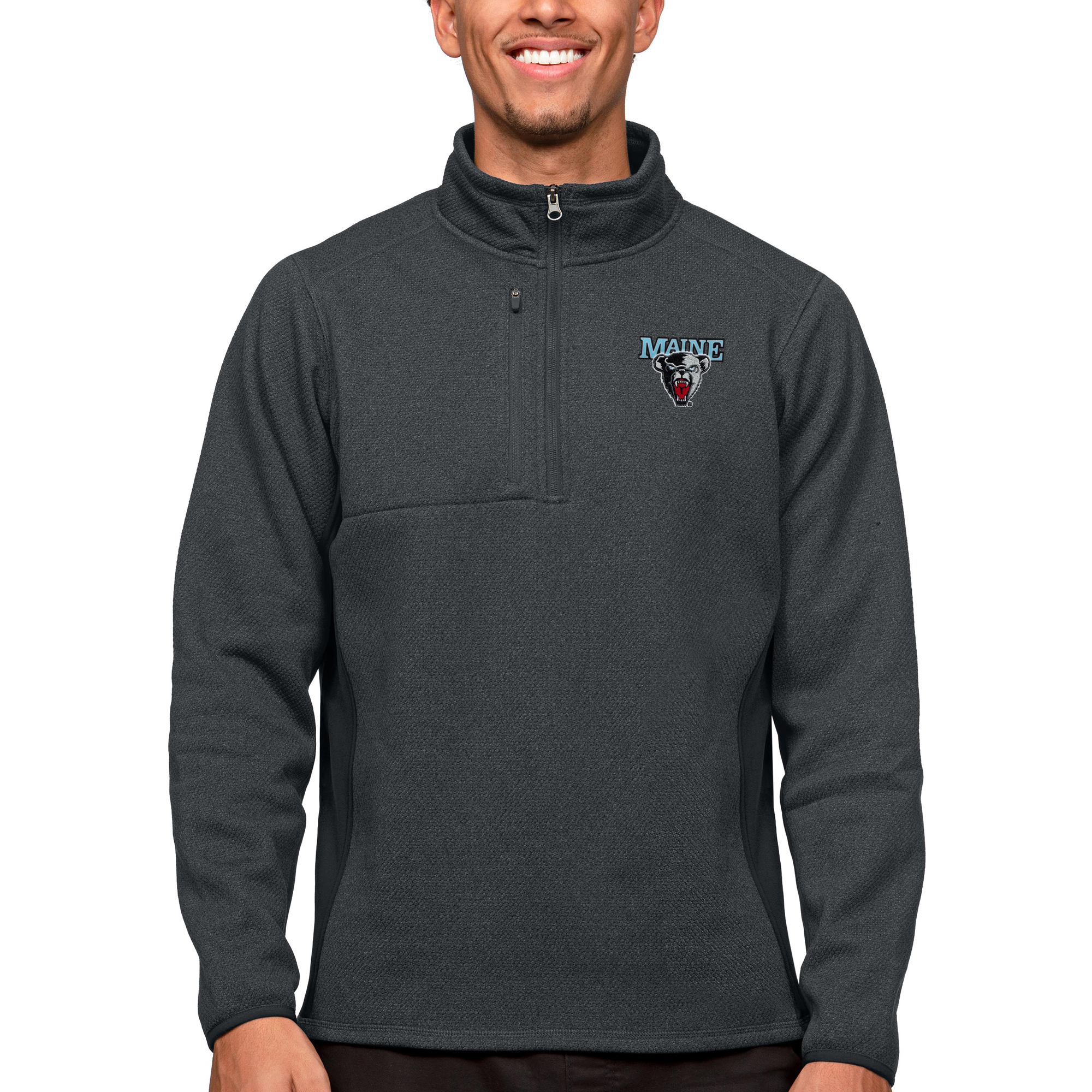 Men's Antigua Heather Charcoal Maine Black Bears Course Quarter-Zip Pullover Top