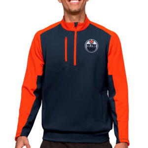 Men's Antigua Navy/Orange Edmonton Oilers Quarter-Zip Pullover Top