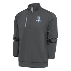 Men's Antigua Charcoal Detroit Lions Team Logo Throwback Generation Quarter-Zip Pullover Top