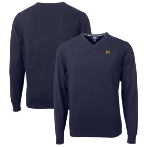 Men's Cutter & Buck Navy Michigan Wolverines Lakemont Tri-Blend Big & Tall V-Neck Pullover Sweater
