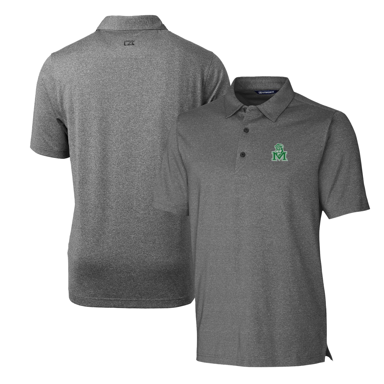 Men's Cutter & Buck Heather Charcoal Marshall Thundering Herd Forge Stretch Polo