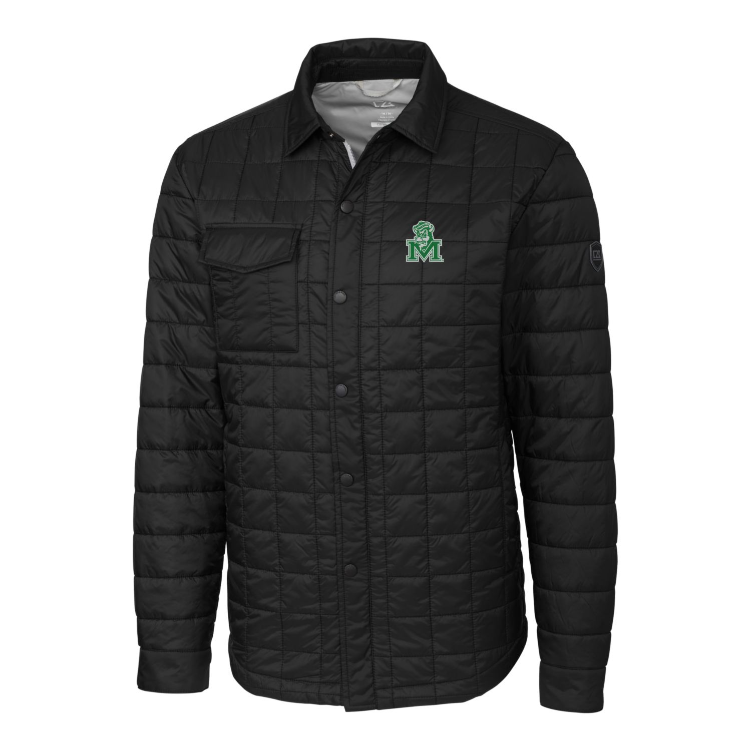 Men's Cutter & Buck Black Marshall Thundering Herd Rainier PrimaLoft Eco Insulated Quilted Button-Up Shacket - Image 3