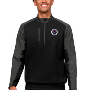 Men's Antigua Black/Charcoal New England Revolution Primary Team Logo Team Quarter-Zip Pullover Top