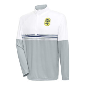 Men's Antigua White/Navy Nashville SC Bender Quarter-Zip Pullover Top