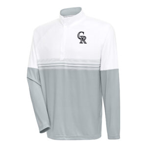 Men's Antigua White/Gray Colorado Rockies Bender Quarter-Zip Pullover Top