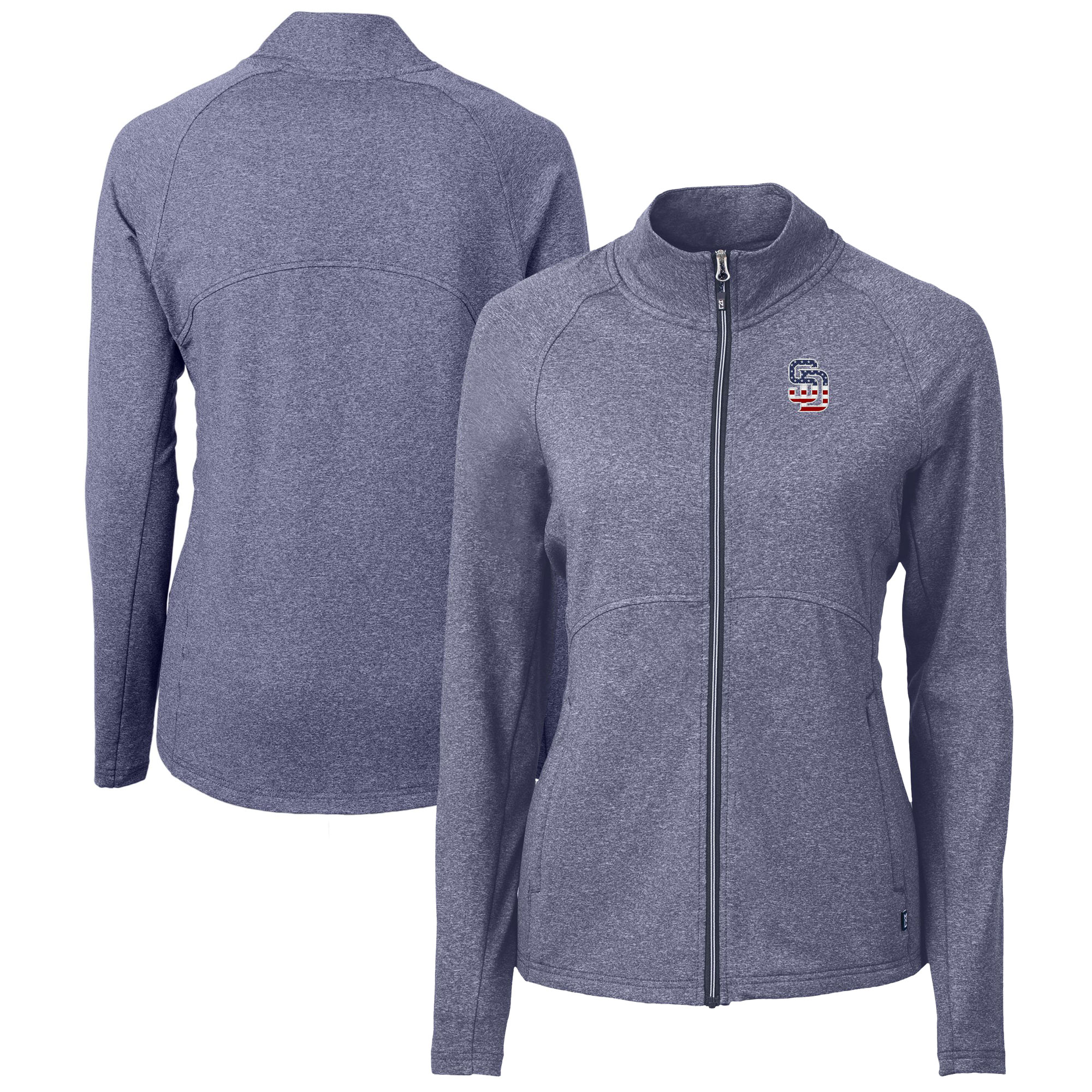 Women's Cutter & Buck Heather Navy San Diego Padres Adapt Eco Knit Heather Recycled Full-Zip Top - Image 2