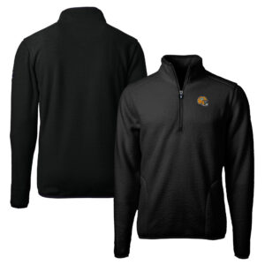 Men's Cutter & Buck  Black Green Bay Packers Helmet Cascade Eco Sherpa Fleece Quarter-Zip Pullover Jacket